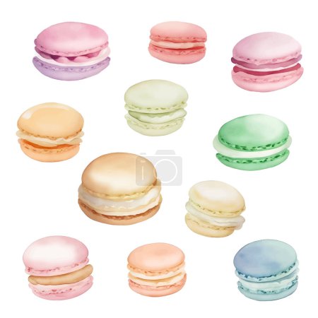 Illustration for Colorful macaroons isolated on a white background. Watercolor illustration. - Royalty Free Image