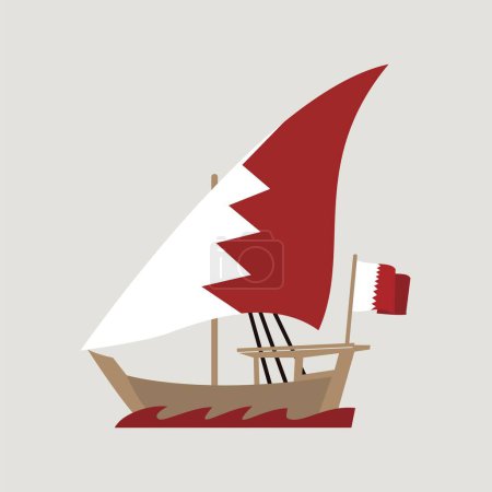 Illustration for Bahrain Dhow is an arab vessel generally with one mast and used for trading goods and sometimes transporting slaves, vintage line drawing or engraving illustration. Vector illustration - Royalty Free Image