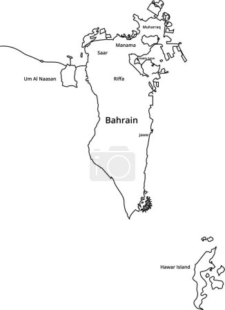 Illustration pour Bahreïn Carte détaillée avec les principaux noms des zones. Illustration vectorielle - image libre de droit