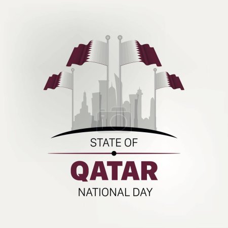 Illustration for Qatar National Day Greetings Day Logo calligraphy slogan with Qatar traditional colors and design. Vector illustration. Vector illustration - Royalty Free Image