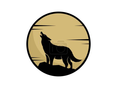 Téléchargez les illustrations : Loup avec pleine lune derrière - en licence libre de droit