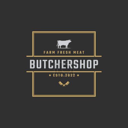 Vintage Retro Badge Emblem Steak House Bull Silhouette Gut für Bauernhof oder Restaurant Logo Design Linear Style