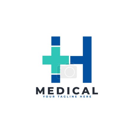 Buchstabe H Kreuz plus Logo. Geeignet für Unternehmen, Wissenschaft, Gesundheitswesen, Medizin, Krankenhaus und Naturlogos.