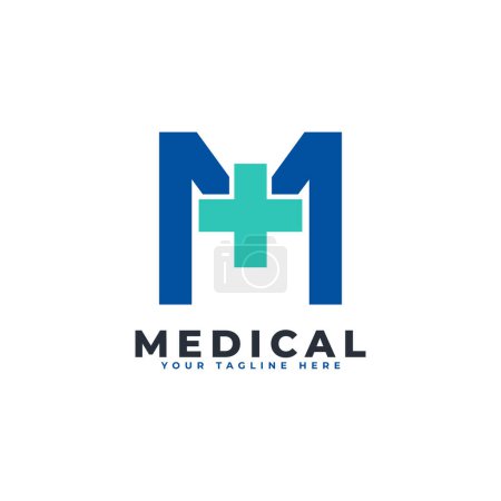 Letter M cross plus logo. Usable for Business, Science, Healthcare, Medical, Hospital and Nature Logos.