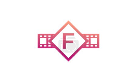 Illustration for Initial Letter F Square with Reel Stripes Filmstrip for Film Movie Cinema Production Studio Logo Inspiration - Royalty Free Image