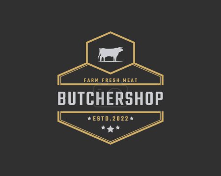 Vintage Retro Badge Emblem Steak House Bull Silhouette Gut für Bauernhof oder Restaurant Logo Design Linear Style