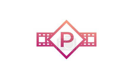 Illustration for Initial Letter P Square with Reel Stripes Filmstrip for Film Movie Cinema Production Studio Logo Inspiration - Royalty Free Image
