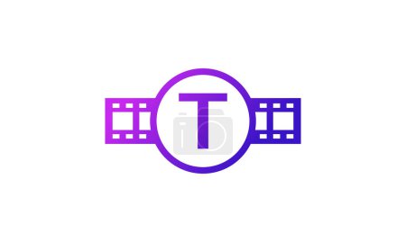 Illustration for Initial Letter T Circle with Reel Stripes Filmstrip for Film Movie Cinema Production Studio Logo Inspiration - Royalty Free Image