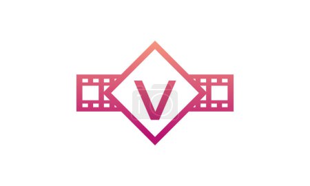 Illustration for Initial Letter V Square with Reel Stripes Filmstrip for Film Movie Cinema Production Studio Logo Inspiration - Royalty Free Image