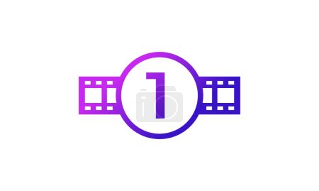 Illustration for Number 1 Circle with Reel Stripes Filmstrip for Film Movie Cinema Production Studio Logo Inspiration - Royalty Free Image