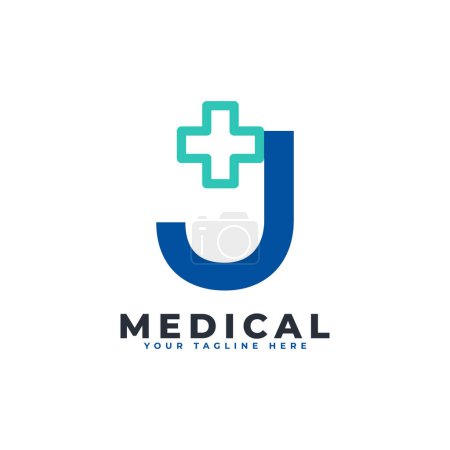 Illustration for Letter J cross plus logo. Usable for Business, Science, Healthcare, Medical, Hospital and Nature Logos. - Royalty Free Image