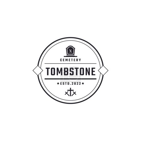 Illustration for Vintage Retro Badge Emblem Tombstone Tomb Cemetery Logo Design Linear Style - Royalty Free Image