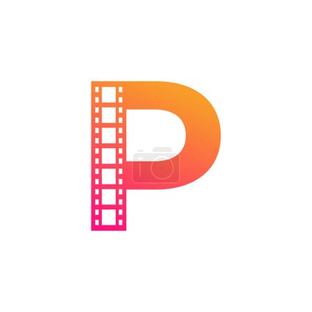 Illustration for Initial Letter P with Reel Stripes Filmstrip for Film Movie Cinema Production Studio Logo Inspiration - Royalty Free Image