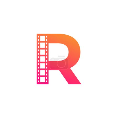 Illustration for Initial Letter R with Reel Stripes Filmstrip for Film Movie Cinema Production Studio Logo Inspiration - Royalty Free Image