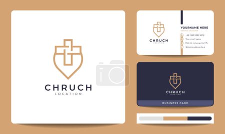 Kirche und Pin Location Logo Kombination. Punkt Kirche GPS-Linie Logo und Visitenkarte Design Template Element