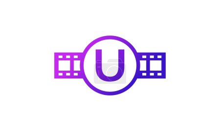 Illustration for Initial Letter U Circle with Reel Stripes Filmstrip for Film Movie Cinema Production Studio Logo Inspiration - Royalty Free Image