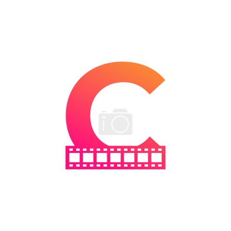 Illustration for Initial Letter C with Reel Stripes Filmstrip for Film Movie Cinema Production Studio Logo Inspiration - Royalty Free Image