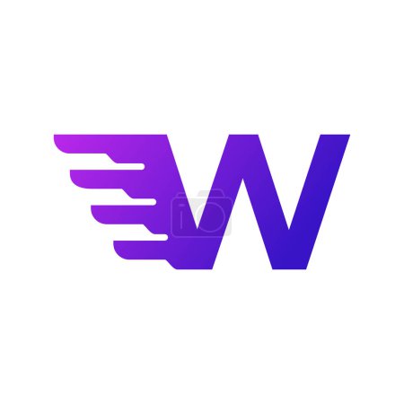 Illustration for Fast Shipping Initial Letter W Delivery Logo. Purple Gradient Shape with Geometric Wings Combination. - Royalty Free Image