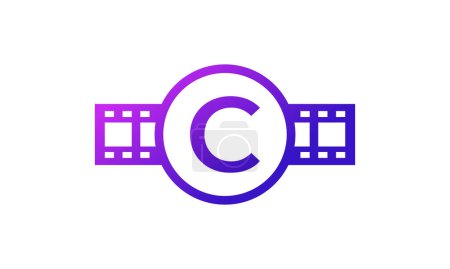 Illustration for Initial Letter C Circle with Reel Stripes Filmstrip for Film Movie Cinema Production Studio Logo Inspiration - Royalty Free Image