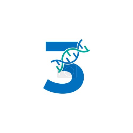 Illustration for Number 3 Genetic Dna Icon Logo Design Template Element. Biological Illustration - Royalty Free Image