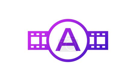 Illustration for Initial Letter A Circle with Reel Stripes Filmstrip for Film Movie Cinema Production Studio Logo Inspiration - Royalty Free Image