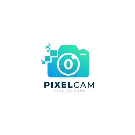 Téléchargez les illustrations : Numéro 0 à l'intérieur de la caméra Photo Pixel Technology Logo Design Template - en licence libre de droit