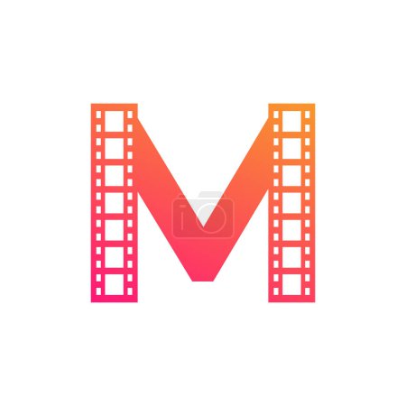 Illustration for Initial Letter M with Reel Stripes Filmstrip for Film Movie Cinema Production Studio Logo Inspiration - Royalty Free Image