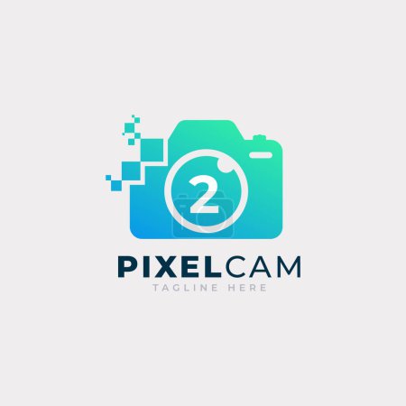 Téléchargez les illustrations : Numéro 2 à l'intérieur de la caméra Photo Pixel Technology Logo Design Template - en licence libre de droit