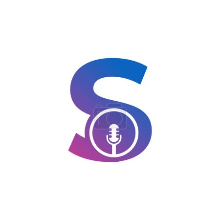 Illustration for Letter S Podcast Record Logo. Alphabet with Microphone Icon Vector Illustration - Royalty Free Image