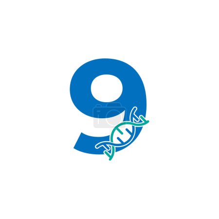 Illustration for Number 9 Genetic Dna Icon Logo Design Template Element. Biological Illustration - Royalty Free Image