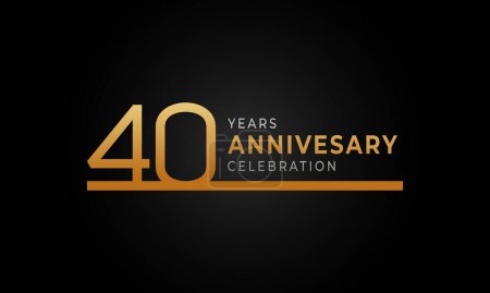 Illustration for 40 Year Anniversary Celebration Logotype with Single Line Golden and Silver Color for Celebration Event, Wedding, Greeting card, and Invitation Isolated on Black Background - Royalty Free Image