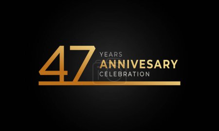 Téléchargez les illustrations : Logotype de célébration de 47 ans avec une seule ligne d'or et d'argent couleur pour l'événement de célébration, mariage, carte de vœux et invitation isolé sur fond noir - en licence libre de droit