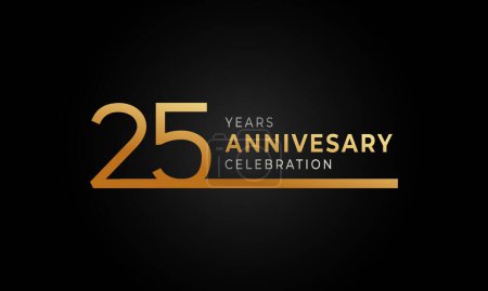 Ilustración de Logotipo de celebración de 25 años con una sola línea de color dorado y plateado para eventos de celebración, bodas, tarjetas de felicitación e invitaciones aisladas sobre fondo negro - Imagen libre de derechos