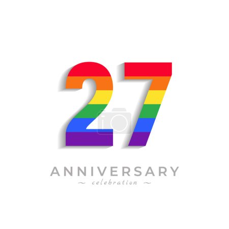 Illustration for 27 Year Anniversary Celebration with Rainbow Color for Celebration Event, Wedding, Greeting card, and Invitation Isolated on White Background - Royalty Free Image