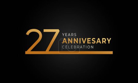 Illustration for 27 Year Anniversary Celebration Logotype with Single Line Golden and Silver Color for Celebration Event, Wedding, Greeting card, and Invitation Isolated on Black Background - Royalty Free Image