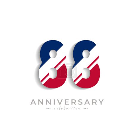 Ilustración de 88 Anniversary Celebration with White Slash in Red and Blue American Flag Color. Feliz Aniversario de Saludo Celebra Evento Aislado en Fondo Blanco - Imagen libre de derechos