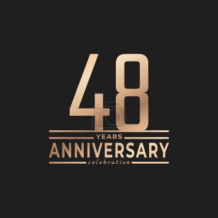Illustration for 48 Year Anniversary Celebration with Thin Number Shape Golden Color for Celebration Event, Wedding, Greeting card, and Invitation Isolated on Dark Background - Royalty Free Image