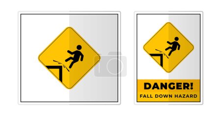 Téléchargez les illustrations : Illustration vectorielle d'icône de symbole d'étiquette de signe de danger de chute vers le bas - en licence libre de droit