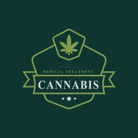 Illustration for Vintage Retro Badge for Marijuana Cannabis Hemp Pot Leaf THC CBD Health and Medical Therapy Logo Emblem Design Symbol - Royalty Free Image