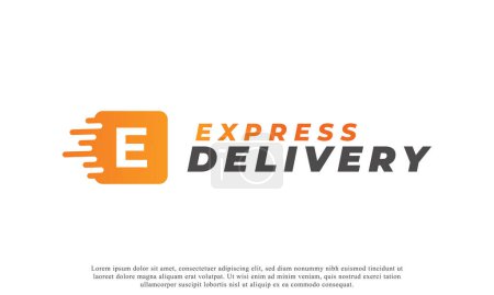 Ilustración de Logotipo inicial creativo de la letra E. Orange Shape E Carta con entrega rápida icono del camión. Utilizable para Logos de Negocios y Marcas. Elemento de plantilla de ideas de diseño de logotipo vectorial plano - Imagen libre de derechos