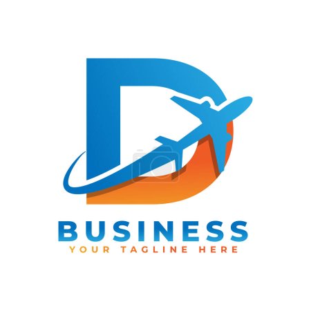 Letter D with Airplane Logo Design. Suitable for Tour and Travel, Start up, Logistic, Business Logo Template