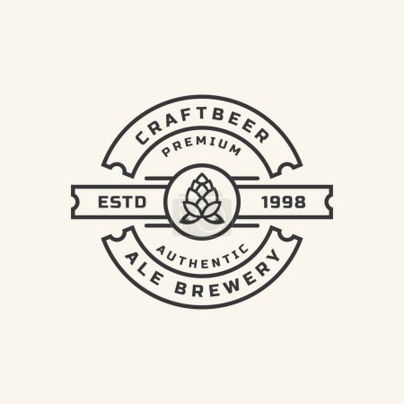 Ilustración de Insignia retro vintage para lúpulo Cerveza artesanal Ale Brewery Logo Design Template Element - Imagen libre de derechos