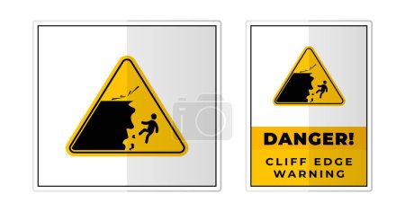 Illustration for Danger Falling Fall cliff Edge Warning Sign Label Symbol Icon Vector Illustration - Royalty Free Image