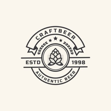 Ilustración de Insignia retro vintage para lúpulo Cerveza artesanal Ale Brewery Logo Design Template Element - Imagen libre de derechos