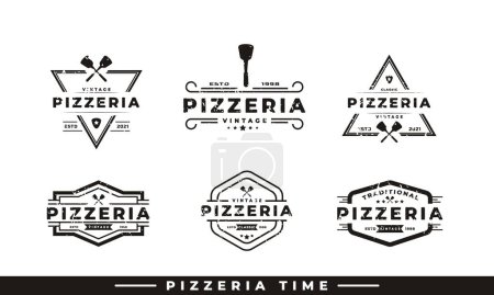 Vintage Klassisches Emblem Abzeichen Spatel Pizza Pizzeria Logo Design Inspiration