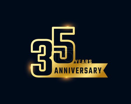 Illustration for 35 Year Anniversary Celebration with Shiny Outline Number Golden Color for Celebration Event, Wedding, Greeting card, and Invitation Isolated on Dark Background - Royalty Free Image