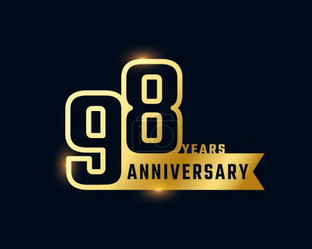 Illustration for 98 Year Anniversary Celebration with Shiny Outline Number Golden Color for Celebration Event, Wedding, Greeting card, and Invitation Isolated on Dark Background - Royalty Free Image