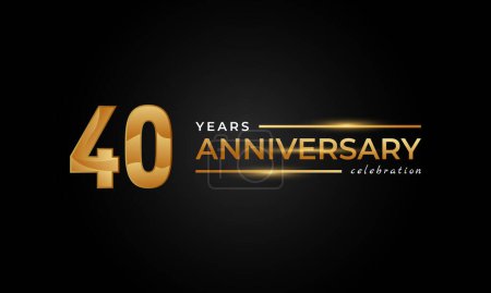 Illustration for 40 Year Anniversary Celebration with Shiny Golden and Silver Color for Celebration Event, Wedding, Greeting card, and Invitation Isolated on Black Background - Royalty Free Image