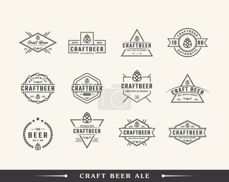 Ilustración de Conjunto de insignia de etiqueta retro vintage clásica para lúpulo Cerveza artesanal Ale Brewery Logo Design Inspiración - Imagen libre de derechos