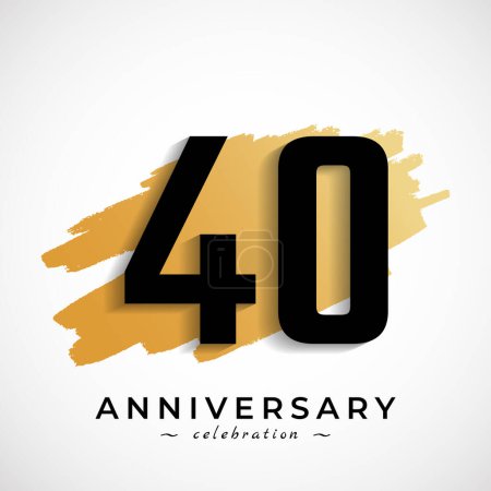 Illustration for 40 Year Anniversary Celebration with Gold Brush Symbol. Happy Anniversary Greeting Celebrates Event Isolated on White Background - Royalty Free Image